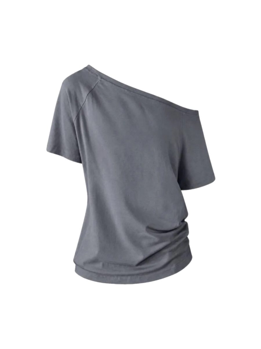 GRAY ONE SHOULDER T-SHIRT