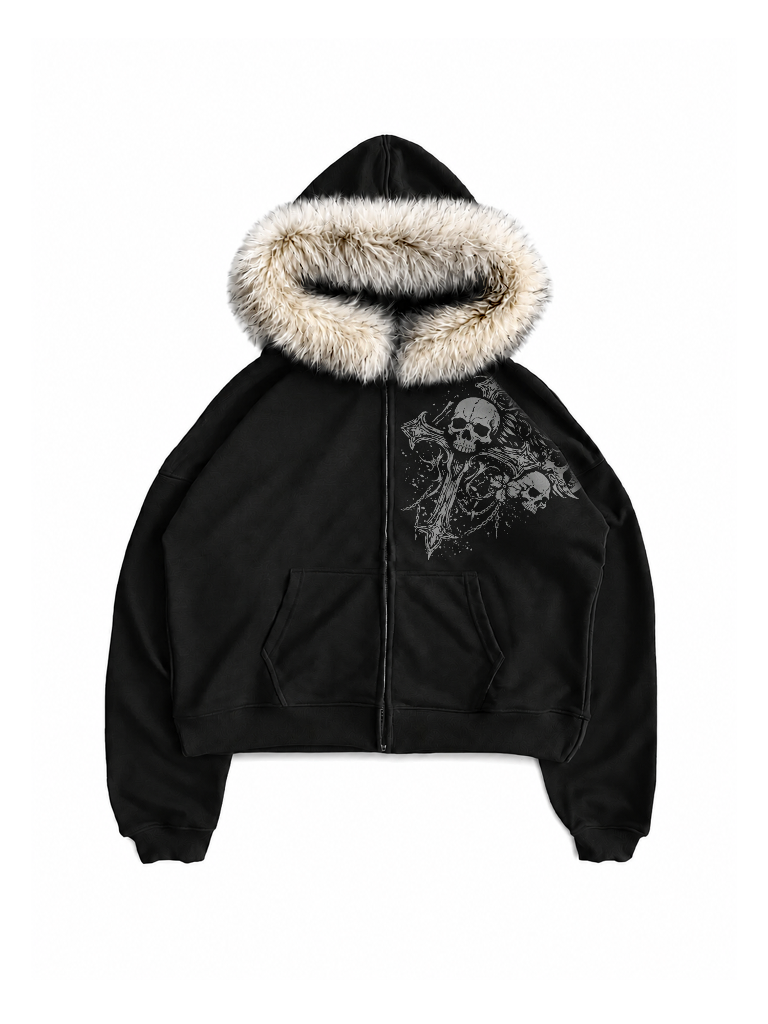 CROSS ZIP-UP FUR HOODIE