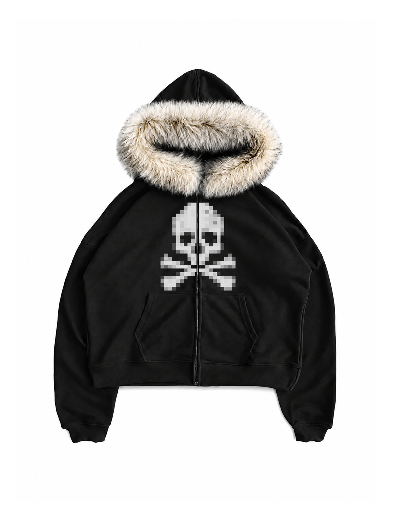 PIXEL ZIP-UP FUR HOODIE