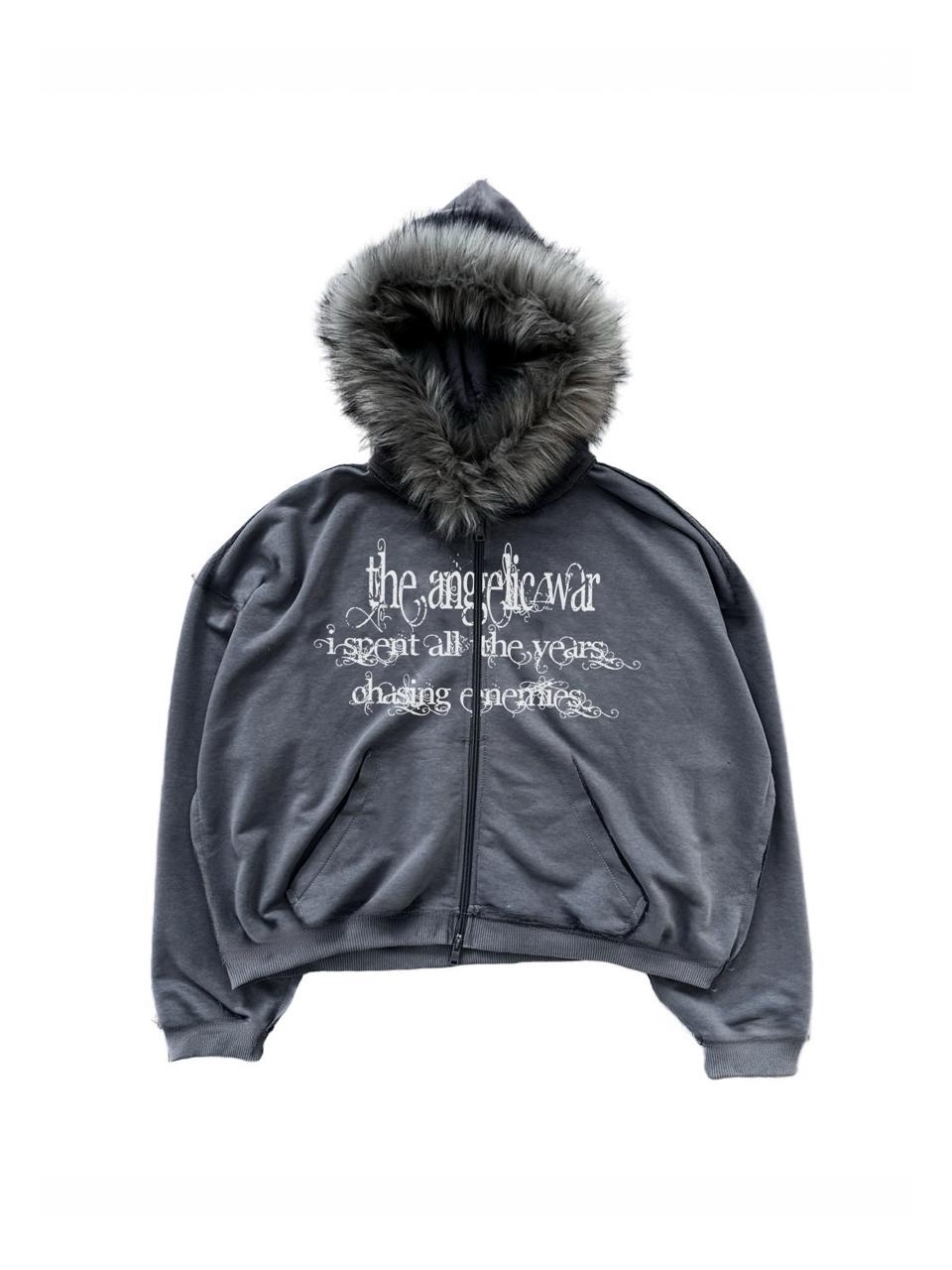 ANGELIC WAR GRAY ZIP-UP HOODIE