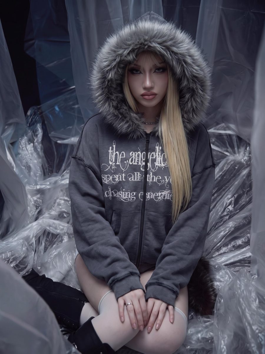 ANGELIC WAR GRAY ZIP-UP HOODIE