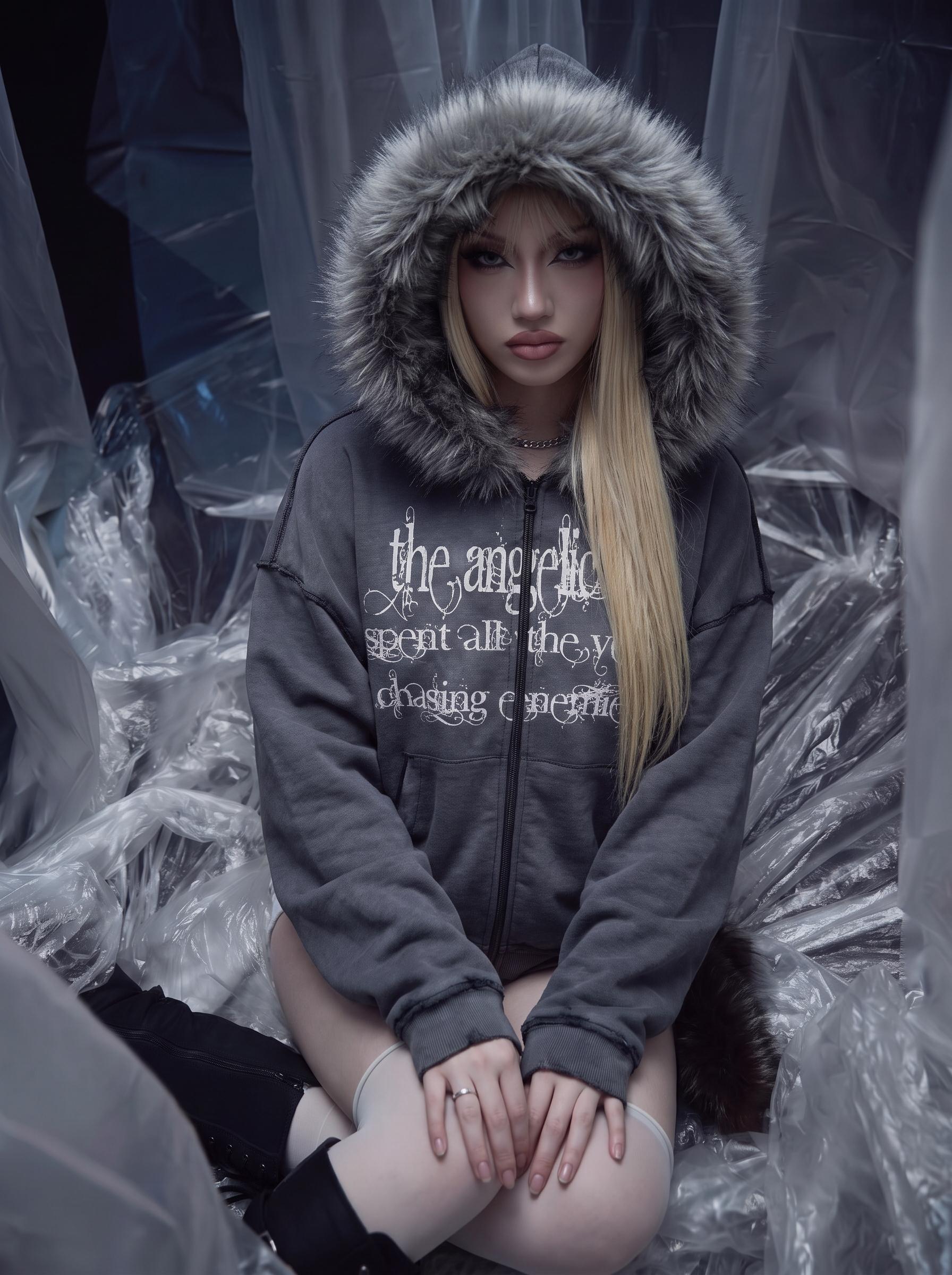 ANGELIC WAR GRAY ZIP-UP HOODIE