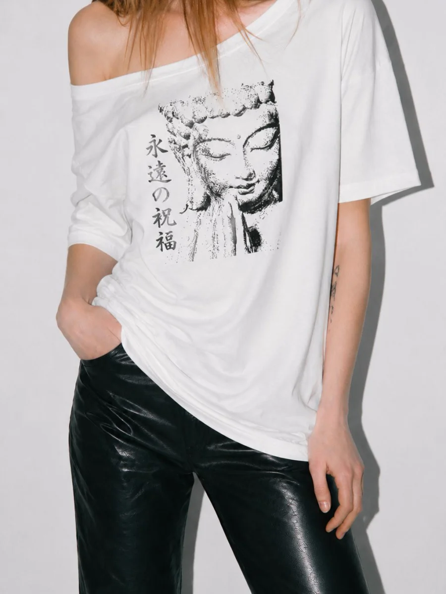 BUDDHA ONE SHOULDER T-SHIRT