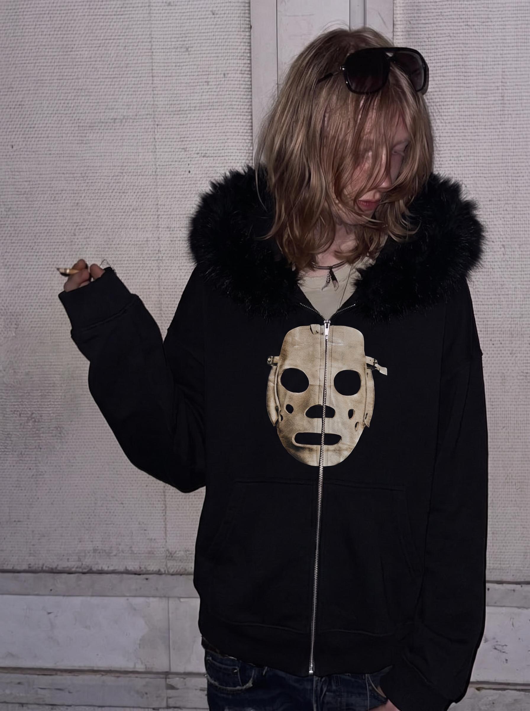 MASK FUR ZIP-UP HOODIE
