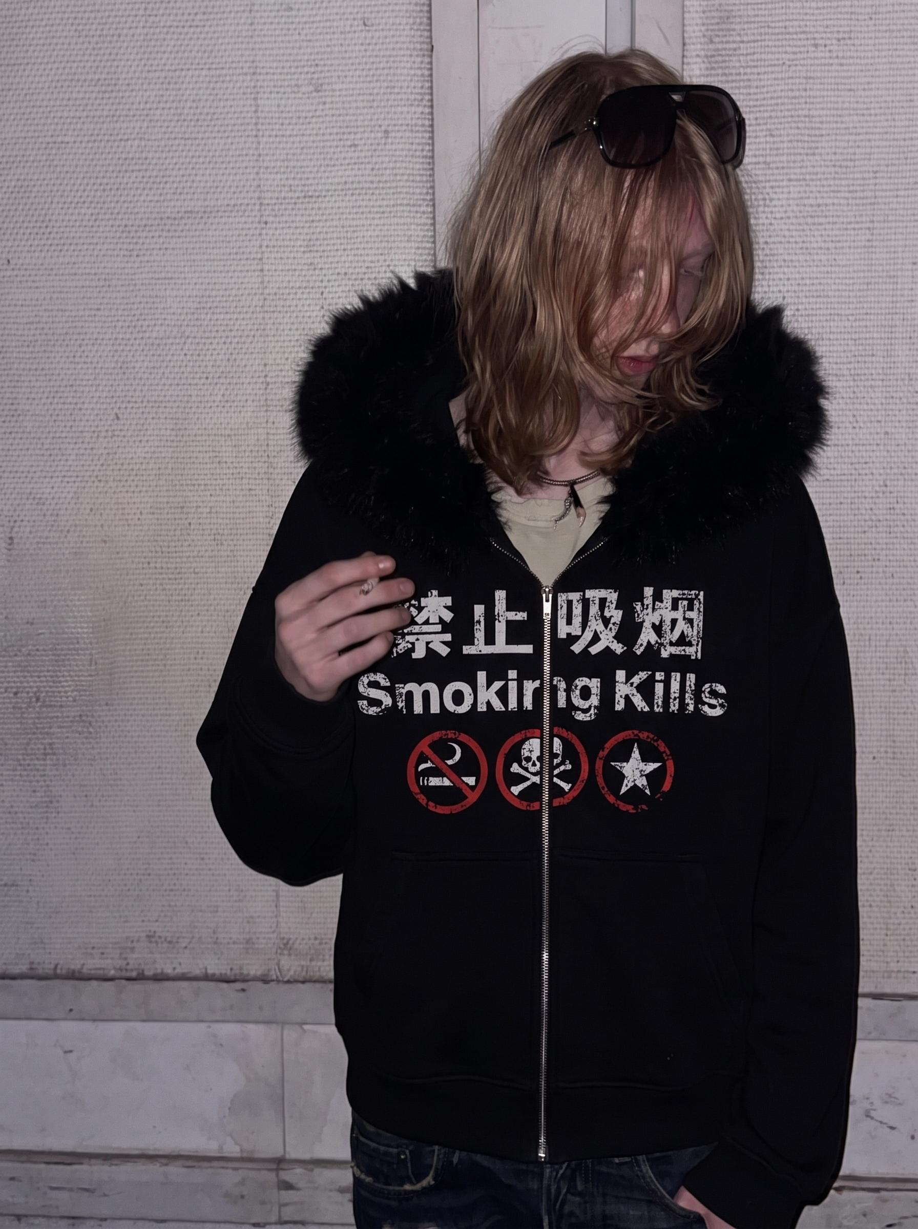 SMOKING BLACK FUR HOODIE