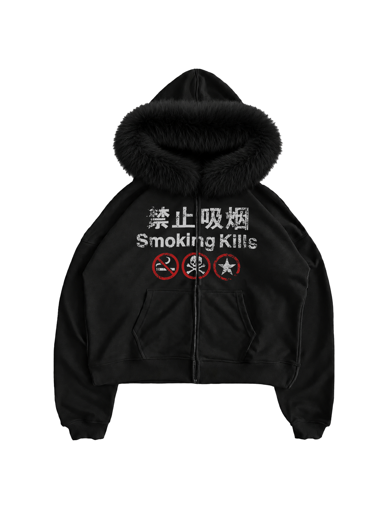 SMOKING BLACK FUR HOODIE
