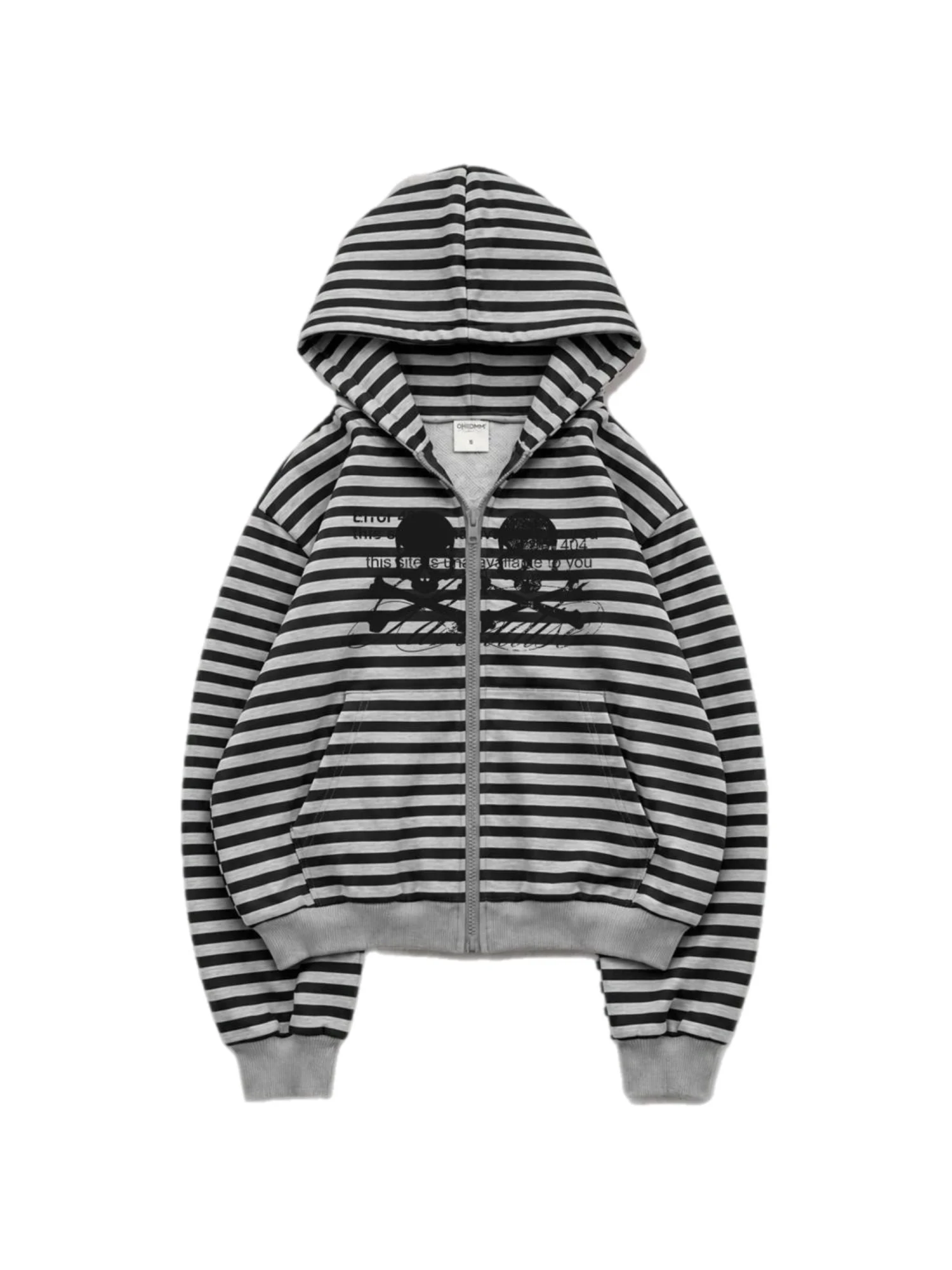SCULL GRAY STRIPED ZIP UP HOODIE