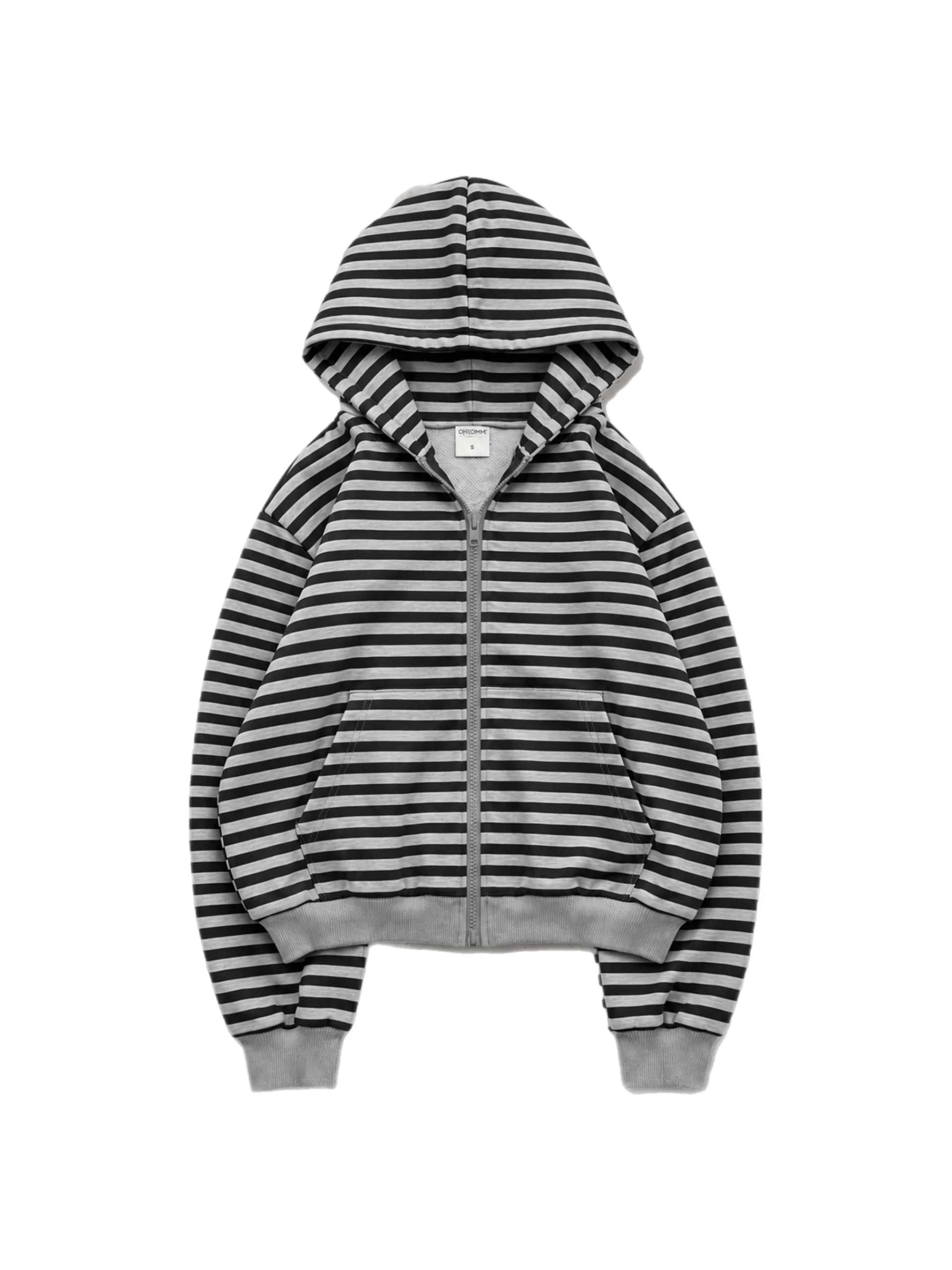GRAY STRIPED ZIP UP HOODIE
