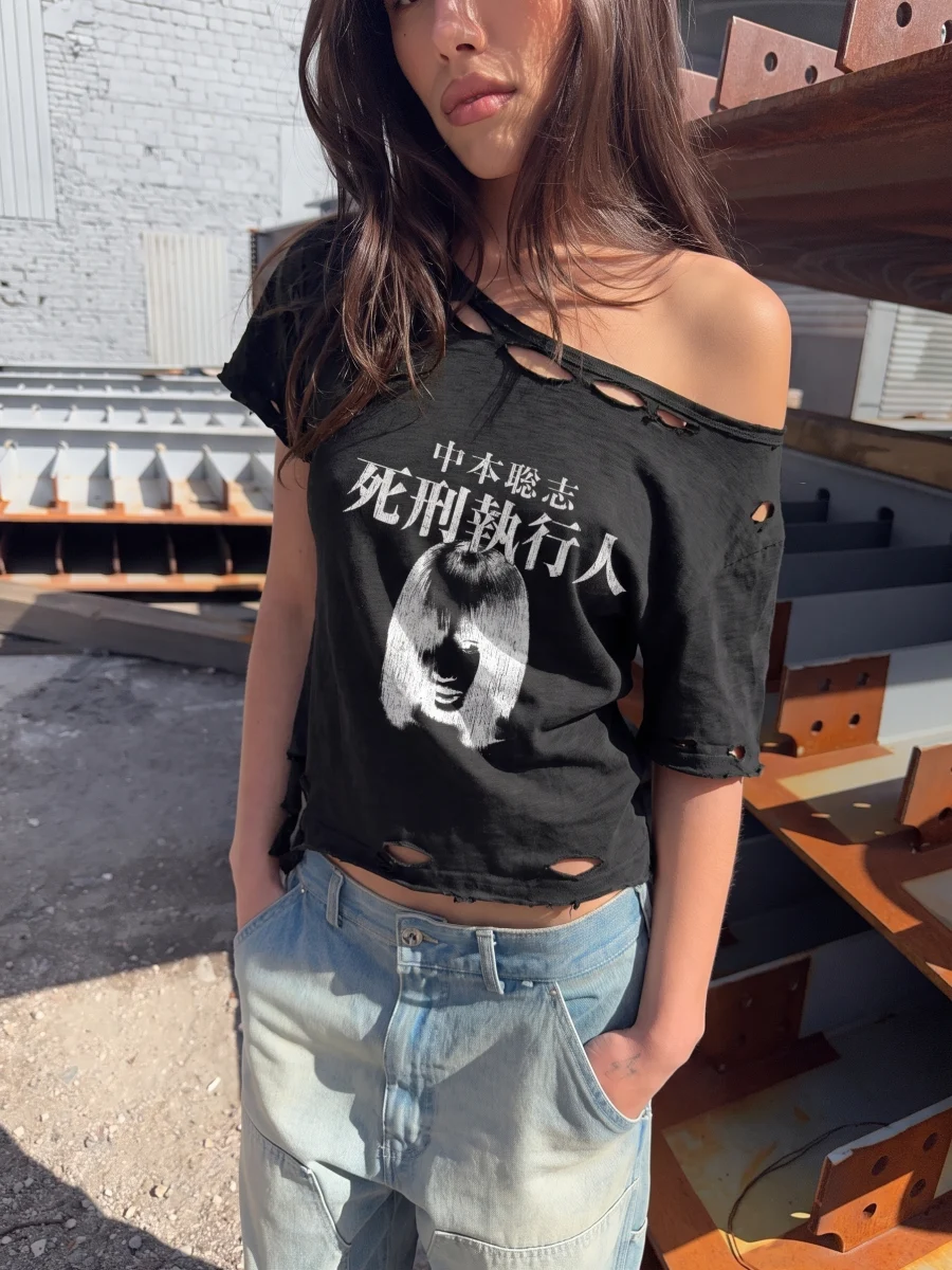 SUBSTANCE ONE SHOULDER T-SHIRT BLACK