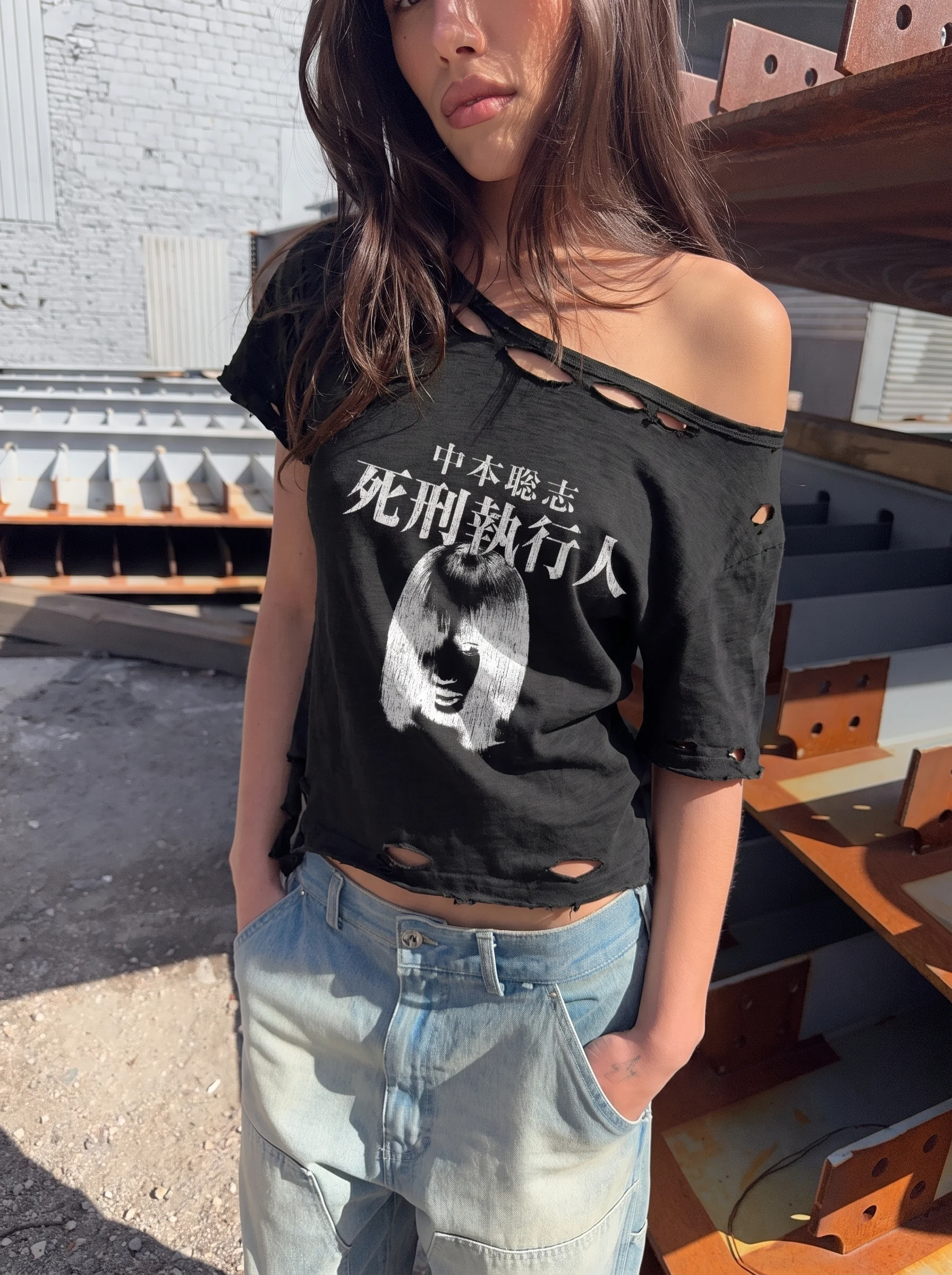 SUBSTANCE ONE SHOULDER T-SHIRT BLACK
